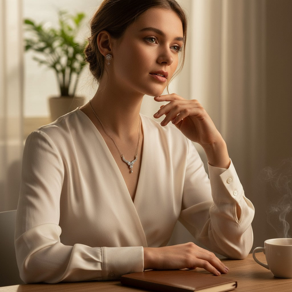 ✨ Elegant Sparkle Mangalsutra ✨!! Elegant Silver-Tone Diamond-Studded Mangalsutra Necklace with Matching Earrings Set