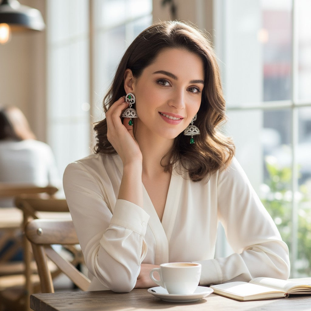 💚 Sparkling Green Stone Jhumka Earrings 💚