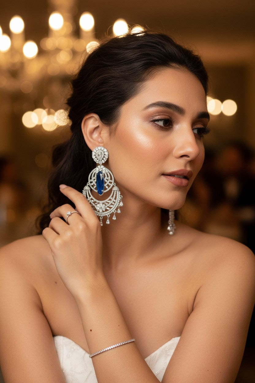 👑 Royal Blue & Silver Statement Earrings 👑