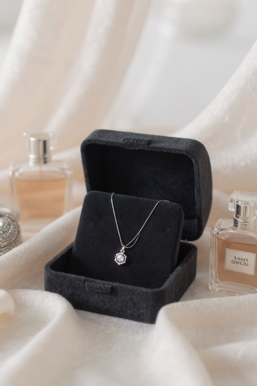 🤍 Crystal Charm Set 🤍!! Elegant Silver Jewelry Set with White Crystal Hexagon Gemstone Pendant Necklace and Matching Earrings