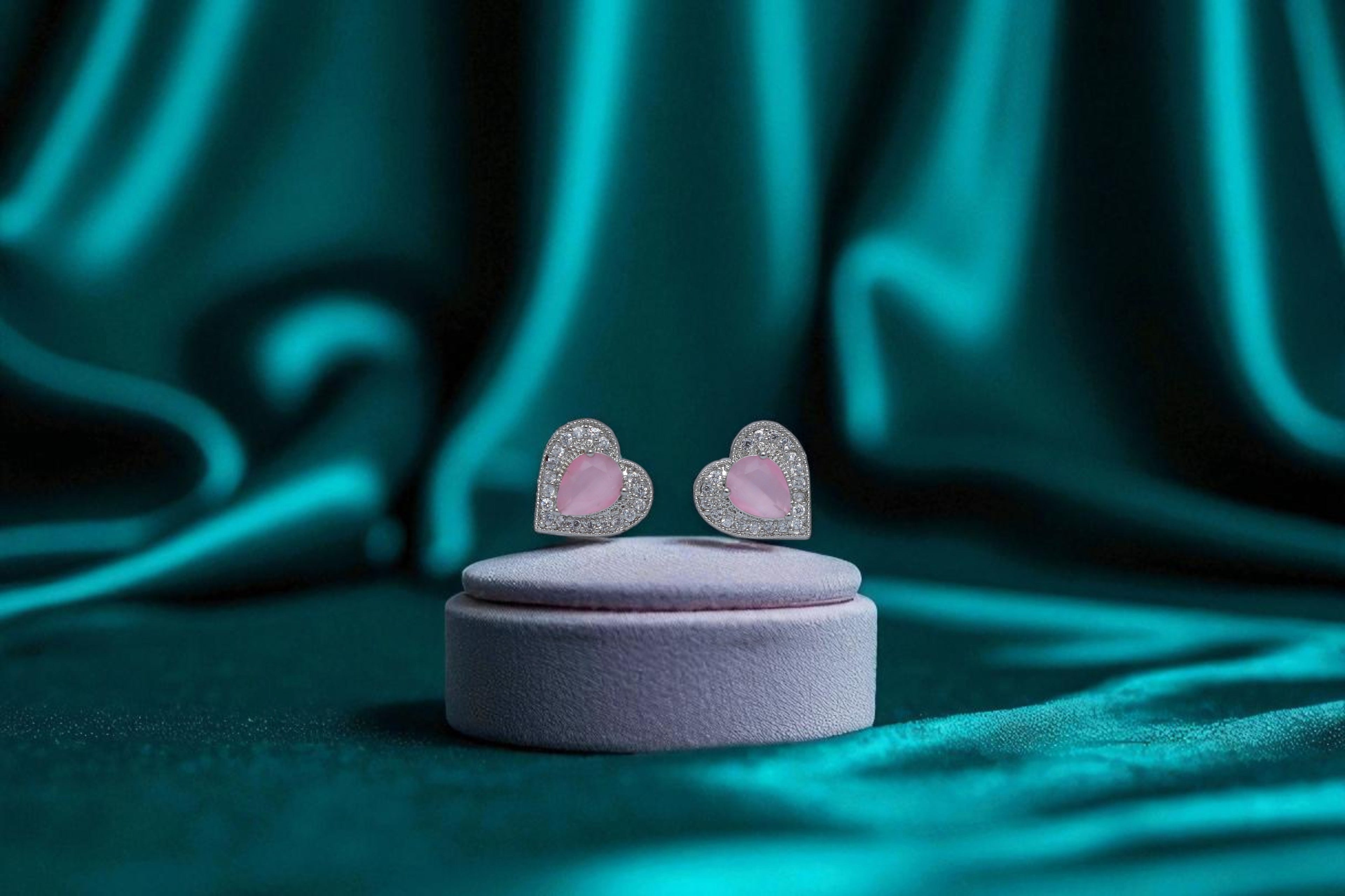 💗 Pink Stone Heart Diamond Earrings