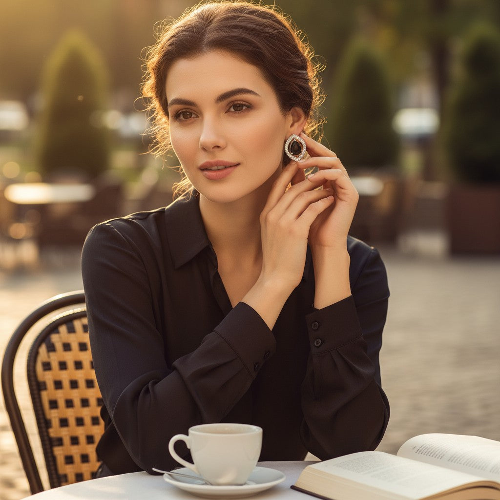 🖤 Black Stone Diamond Teardrop Earrings