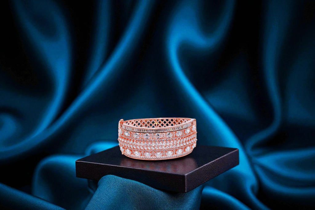 🌟 Luxury Rose Gold Plated Wide Bangle with Cubic Zirconia 💫