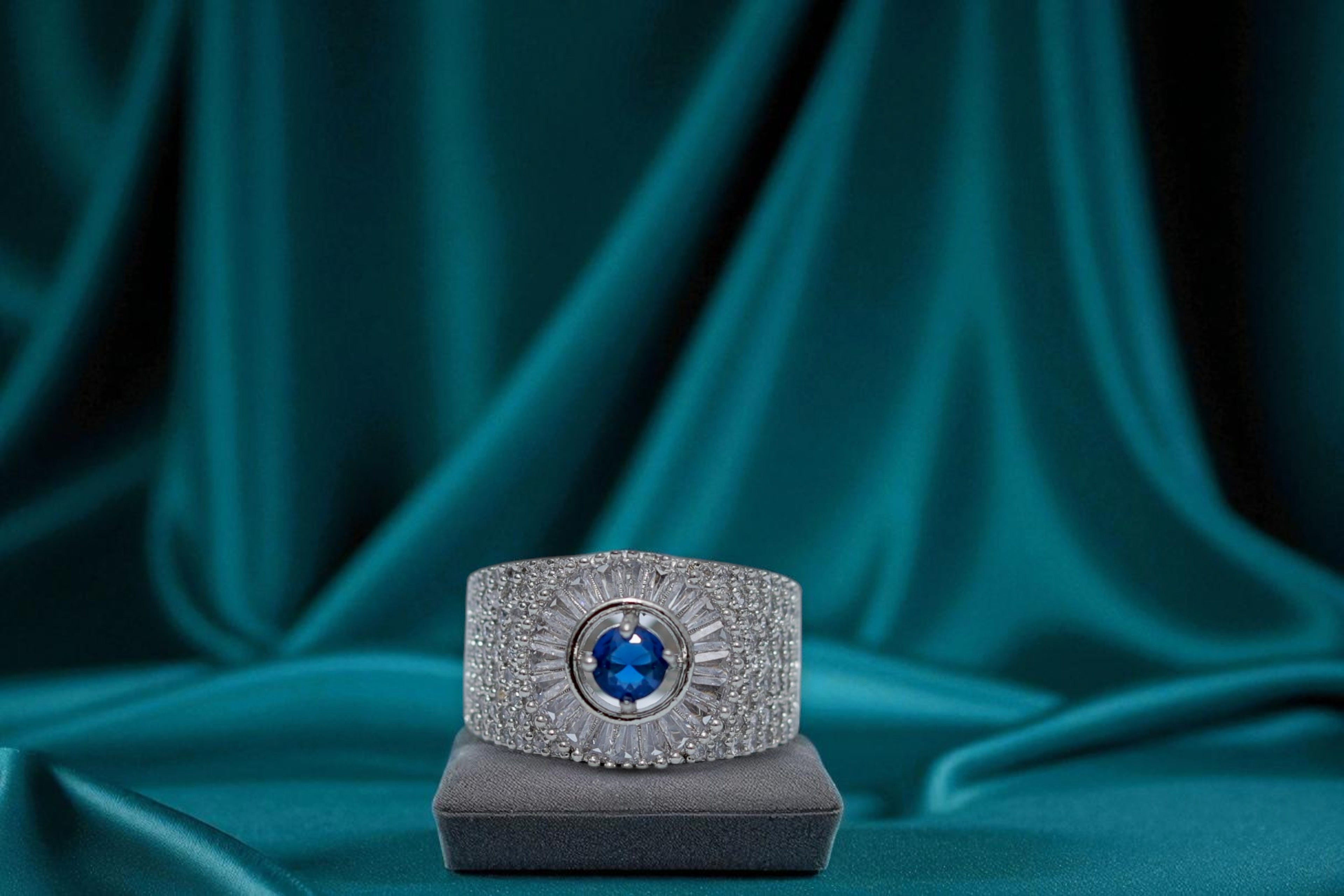 💙 Blue Stone Diamond 💎 Band Ring 💍