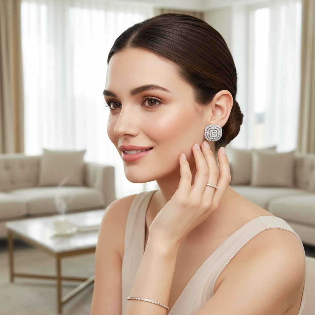 🤍 Elegant White Stone Stud Earrings 🤍