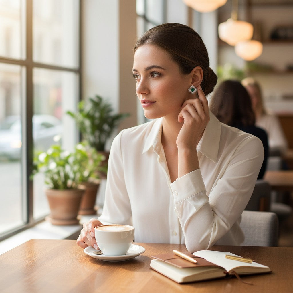 💚 Green Stone Diamond Stud Earrings