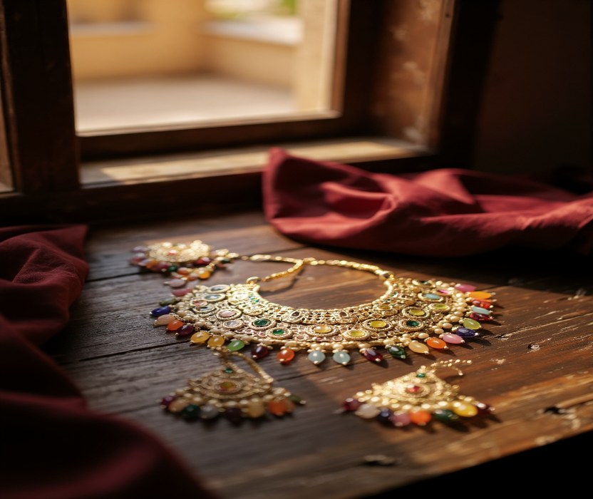 🌈 Multi-Color Stone Bridal Necklace Set