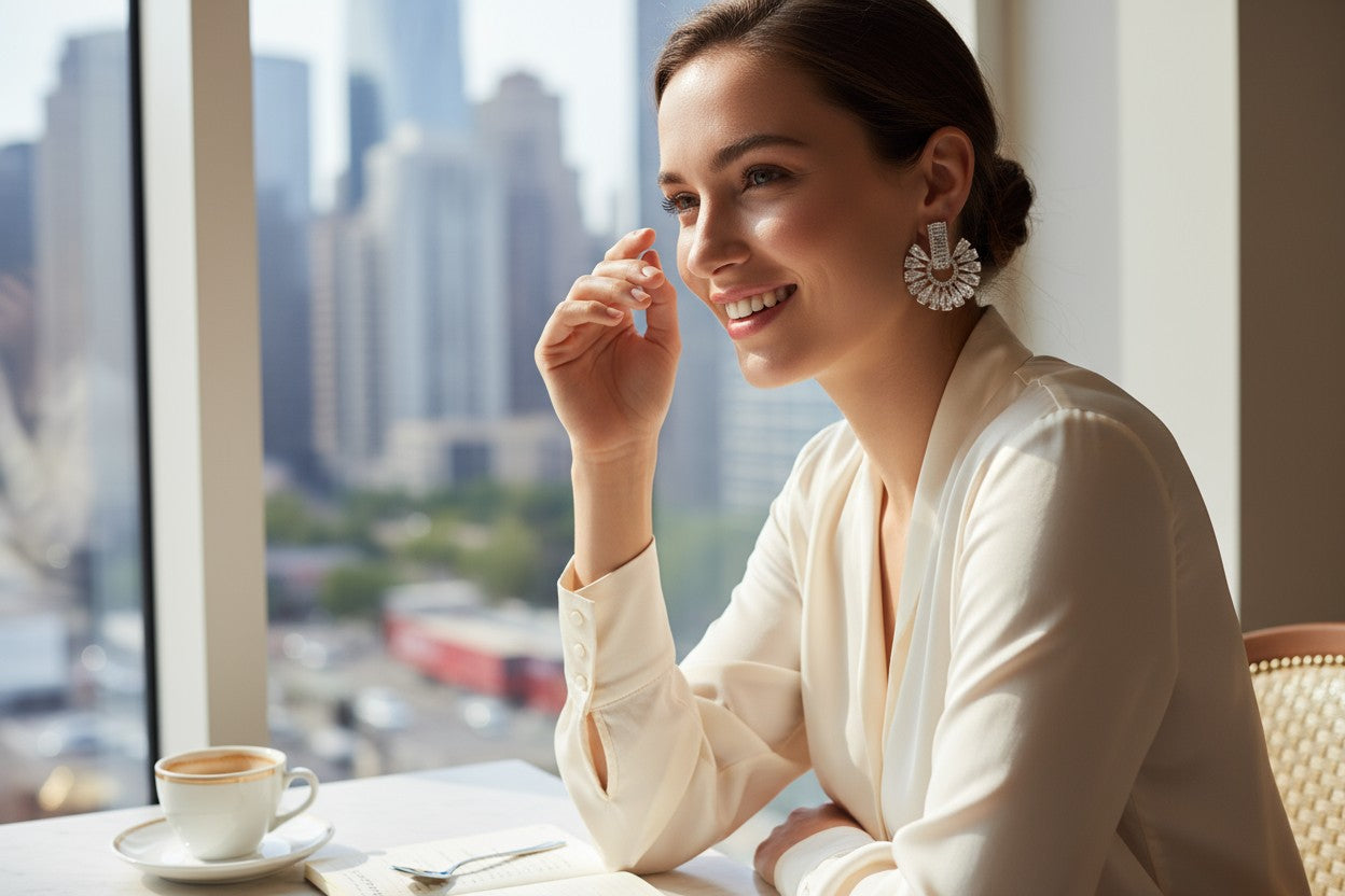 🤍 White Stone Diamond Chandelier Earrings