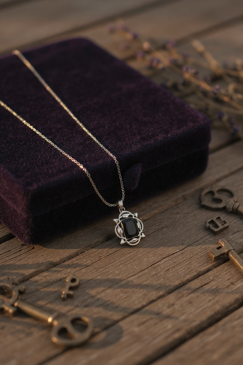 🖤 Midnight Elegance 🖤!! Elegant Silver Jewelry Set with Black Gemstone Pendant Necklace and Matching Earrings