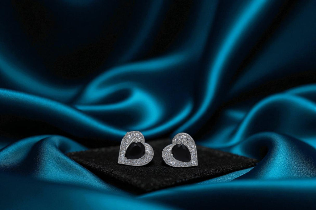 🖤 Black Stone Heart Diamond Earrings