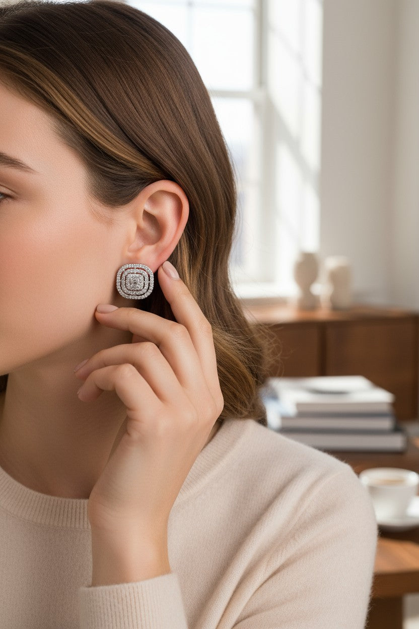 🤍 Elegant White Stone Stud Earrings 🤍