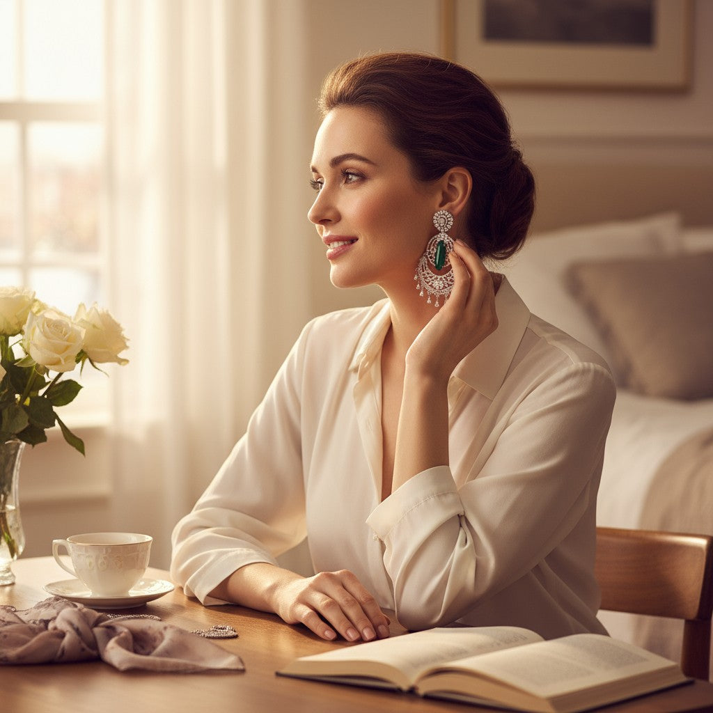 👑 Royal Green & Silver Statement Earrings 👑