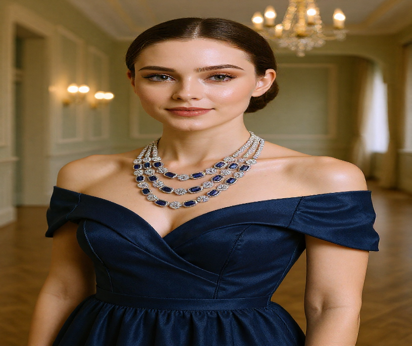 💙 Royal Blue Stone & Silver-Toned Necklace Set💎