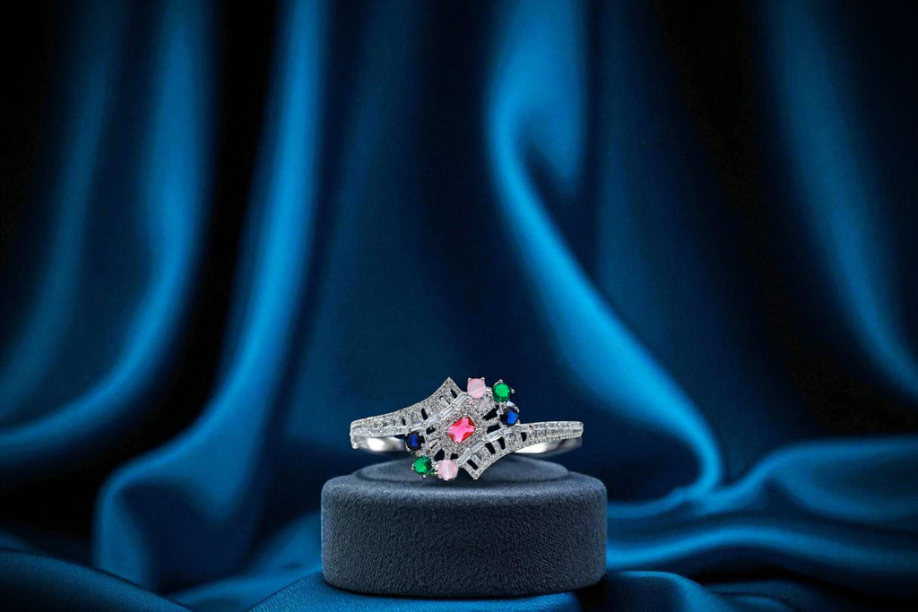 ✨ Vintage-Inspired Multi ❤️💚🤍💙 Stone Bracelet in Sterling Silver 💫