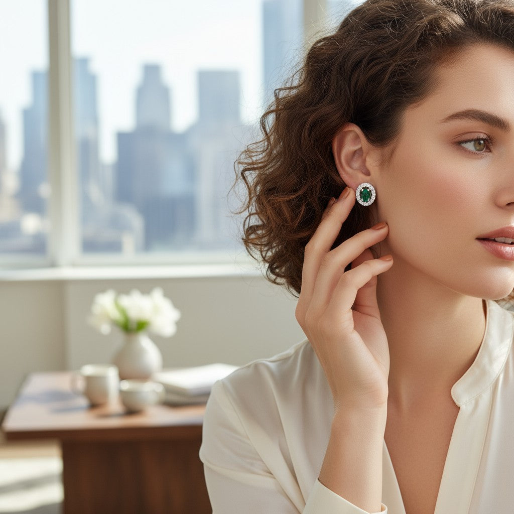 💚 Classic Green Oval Stud Earrings 💚