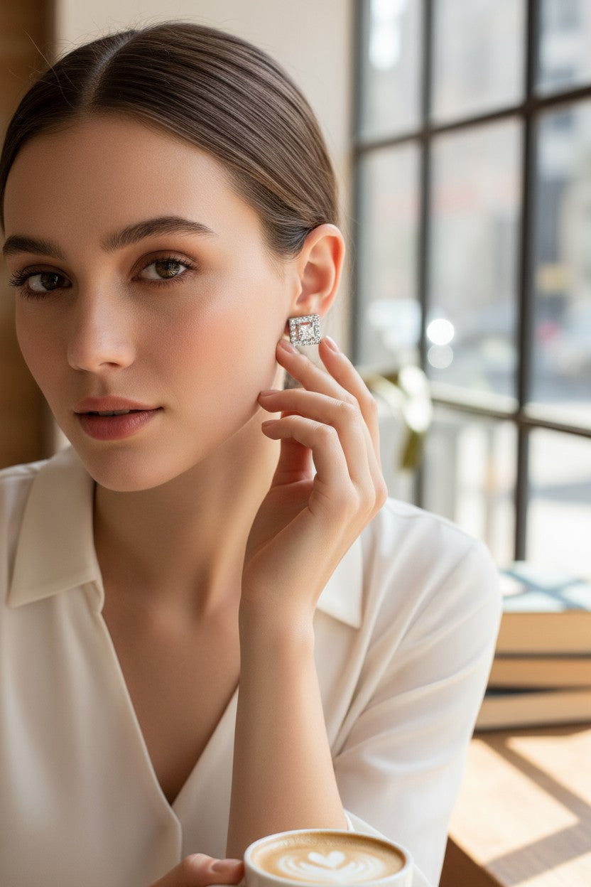 🤍 White Stone Diamond Stud Earrings