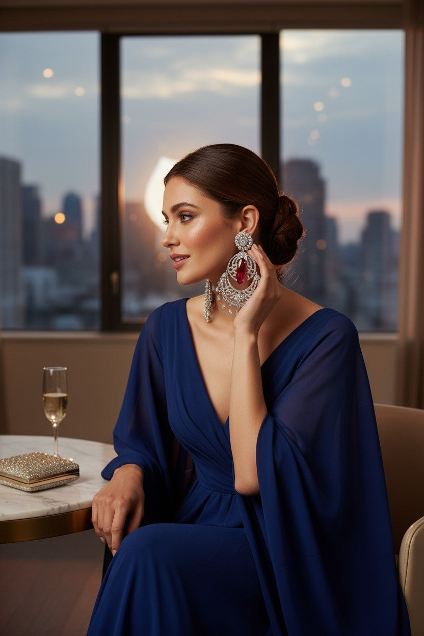 👑 Royal Red & Silver Statement Earrings 👑