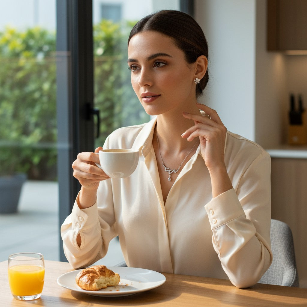 ✨ Modern Elegance Mangalsutra ✨!! Stylish Silver-Tone Diamond Look Mangalsutra Necklace with Matching Earrings Set