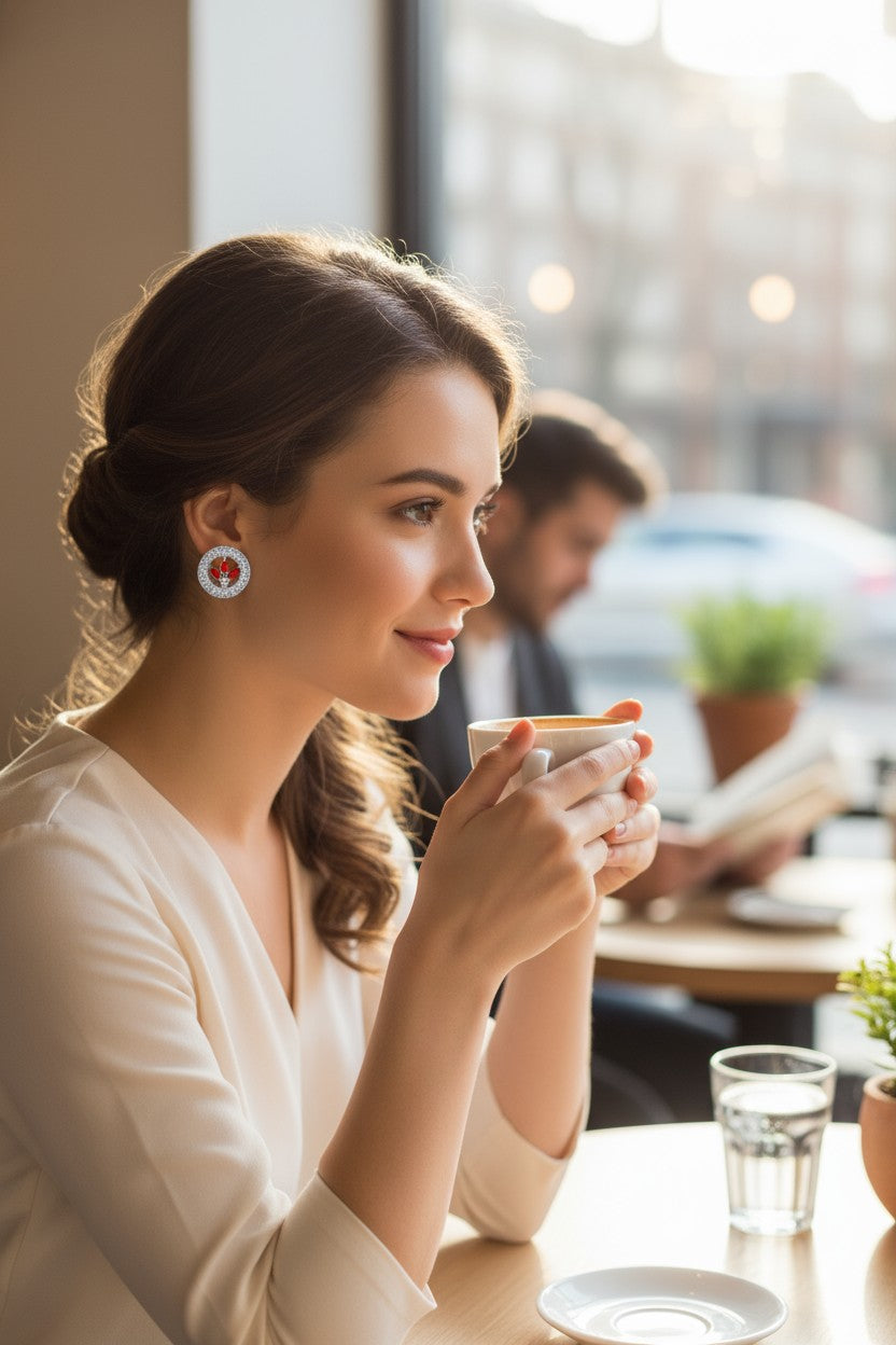 ❤️ Red Lotus Halo Stud Earrings ❤️
