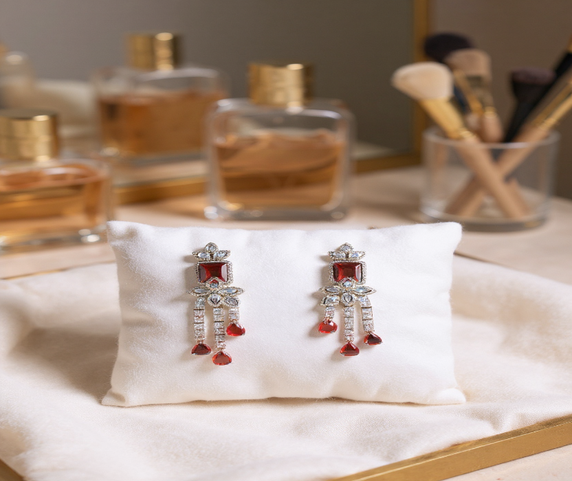 ❤️ Red Stone Diamond Necklace Set