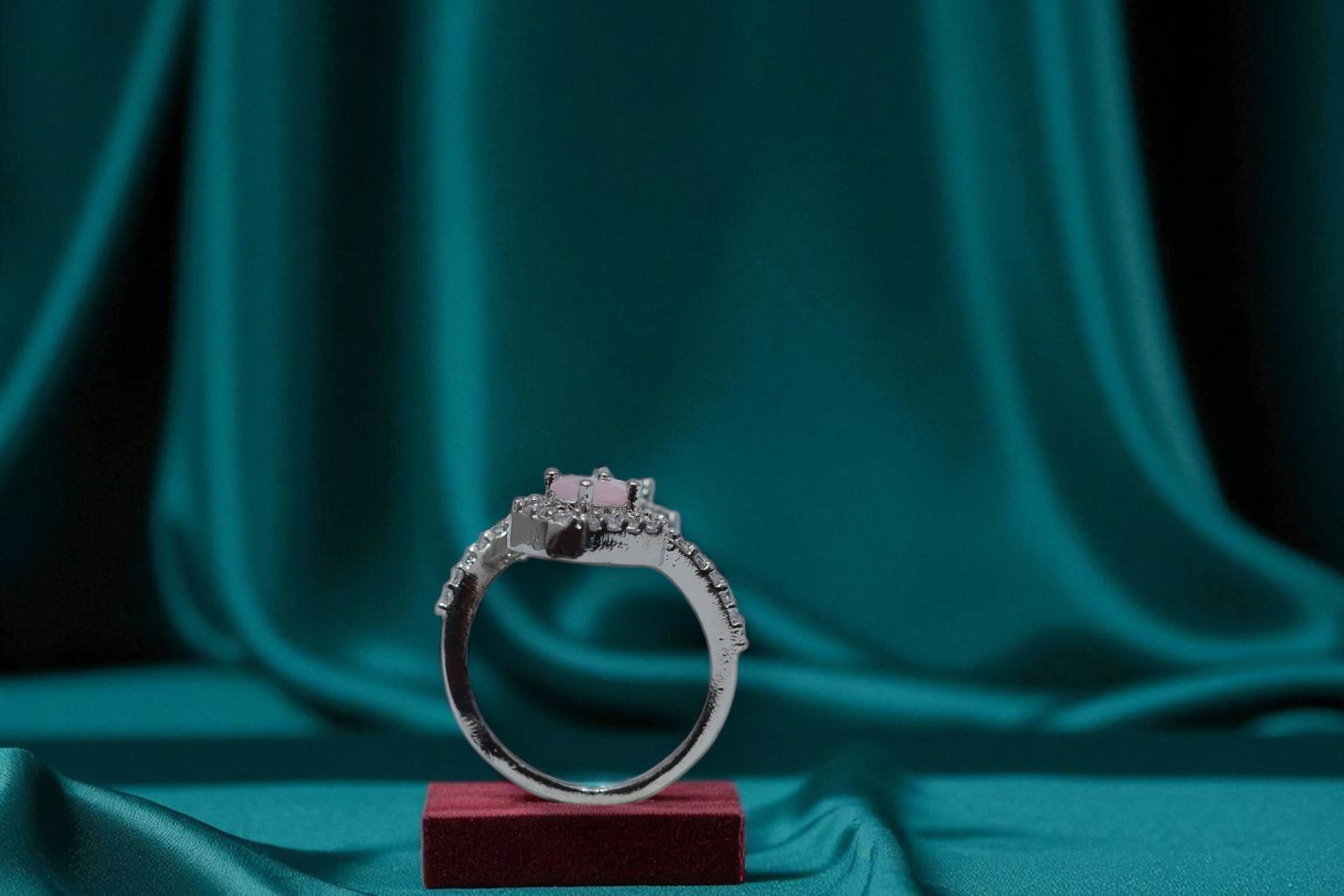 💕 Pink & Aqua Gemstone Silver Ring 💍