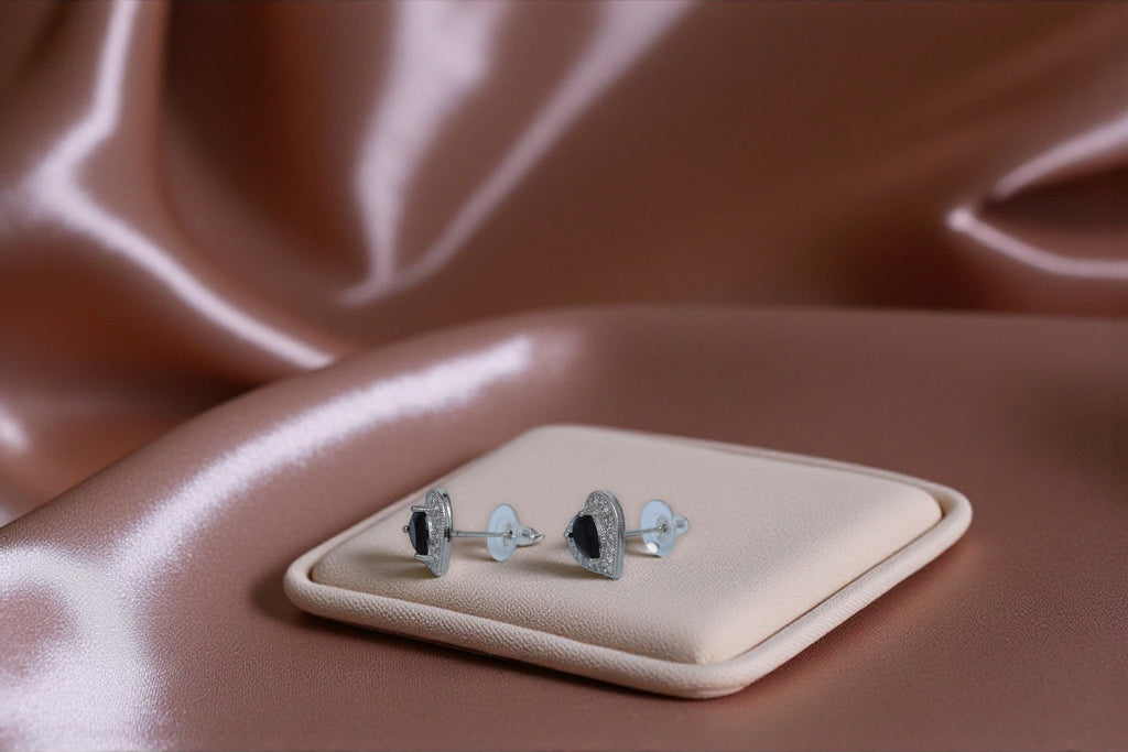 🖤 Black Stone Heart Diamond Earrings