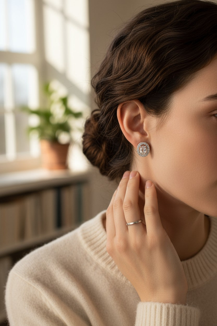 🤍 Classic White Oval Stud Earrings 🤍