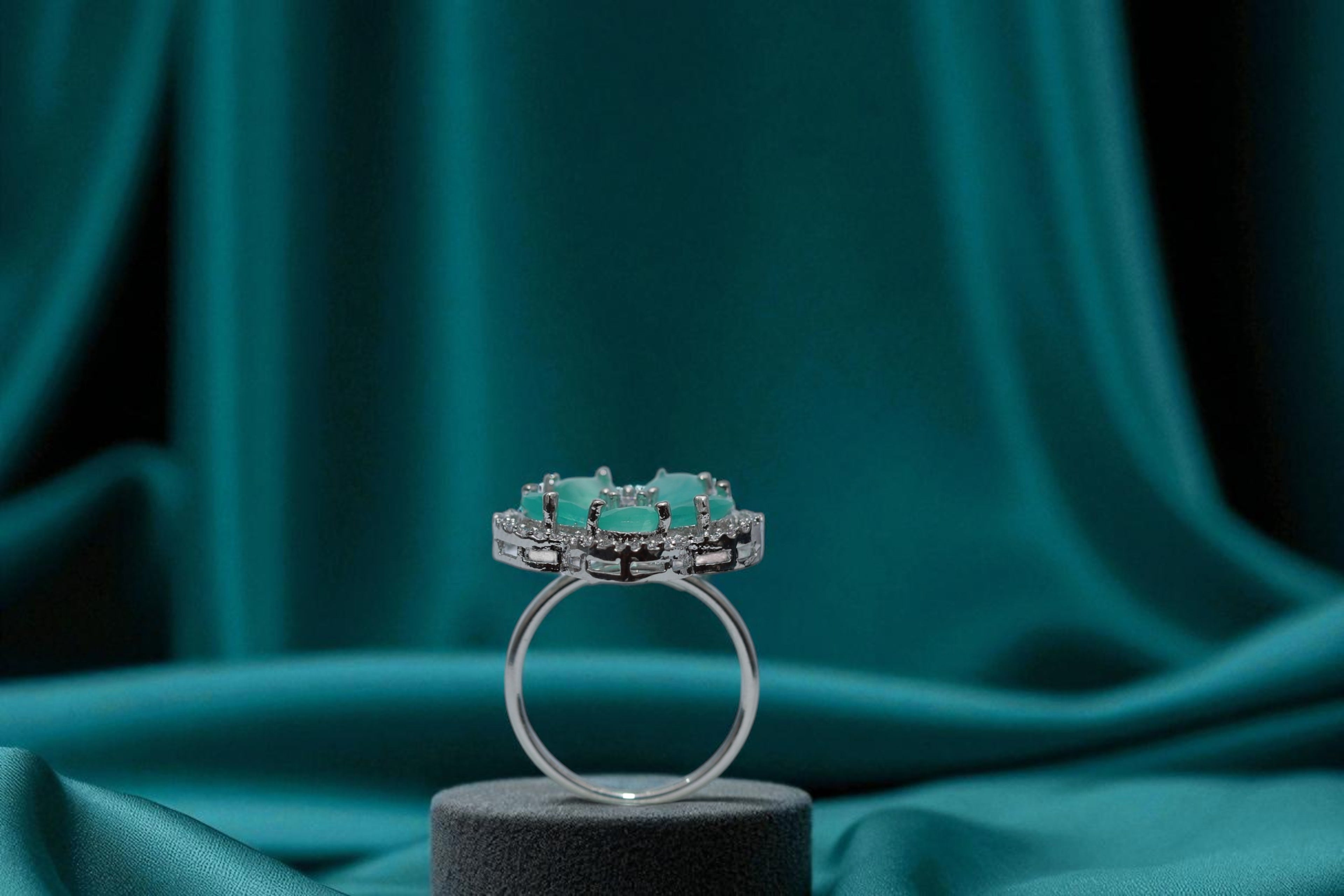 🌸 Sparkling Apsara Aqua Stone Ring 💍