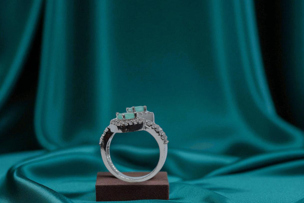 💕 Twin Aqua Gemstone Silver Ring 💍