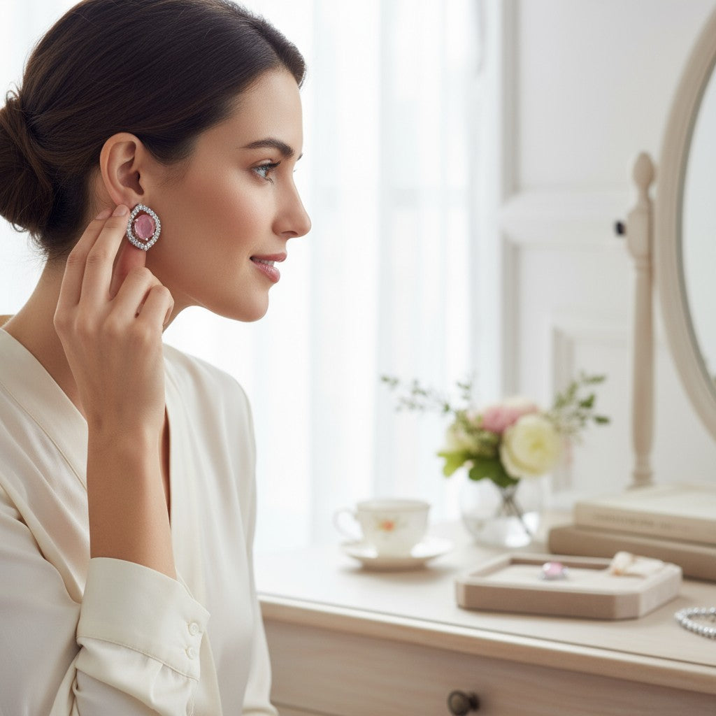 💗 Pink Stone Diamond Teardrop Earrings