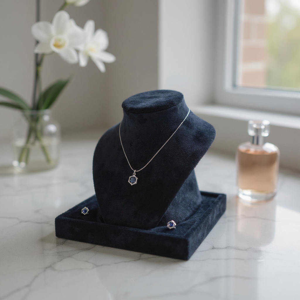 💙 Sapphire Sparkle Set 💙!! Elegant Silver Jewelry Set with Sapphire Blue Hexagon Gemstone Pendant Necklace and Matching Earrings