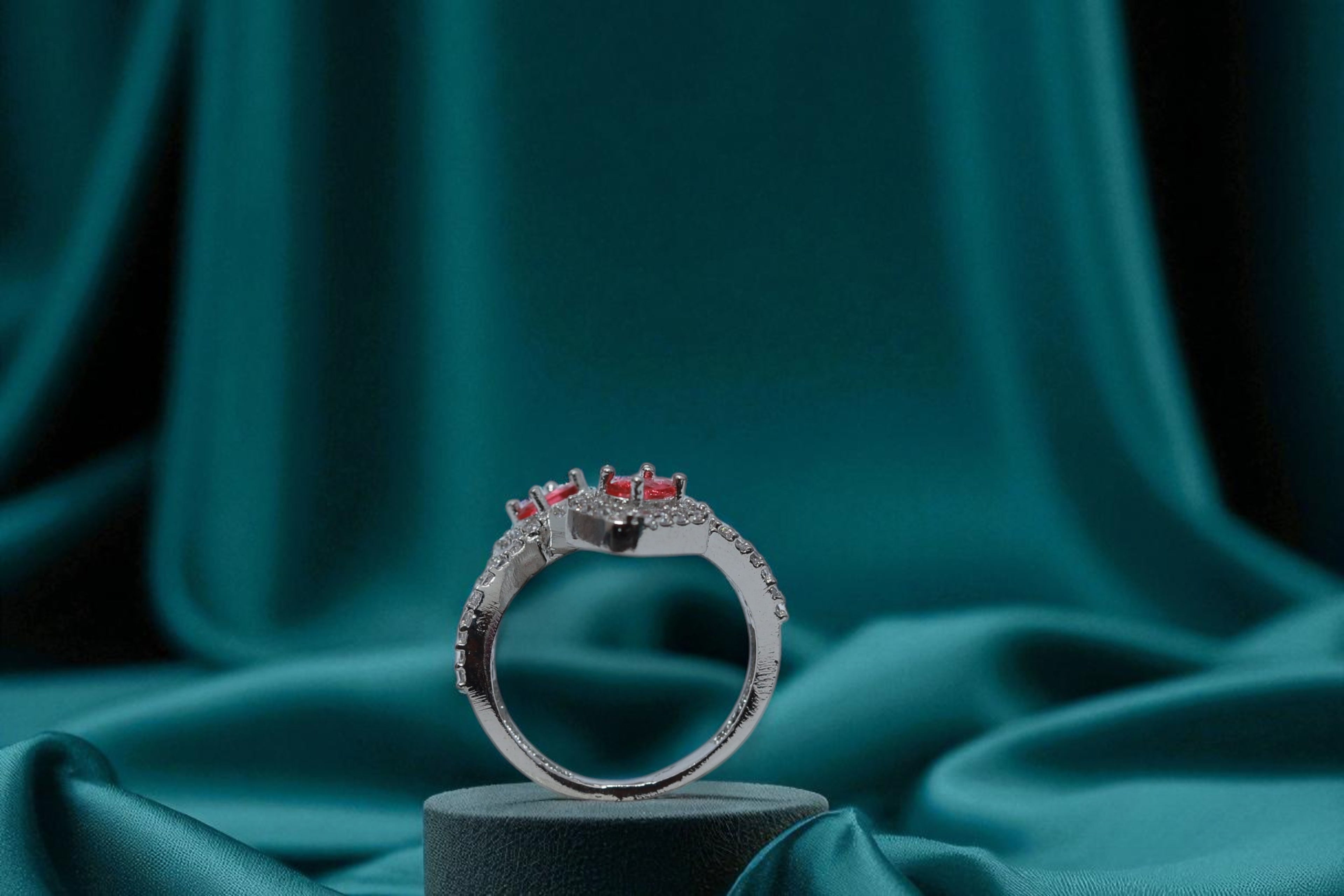 💖 Twin Red Gemstone Silver Ring 💍