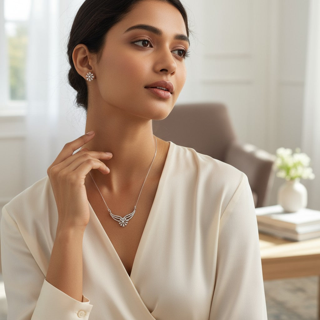 ✨ Radiant Charm Mangalsutra ✨!! Elegant Diamond Look Mangalsutra Necklace with Matching Earrings Set