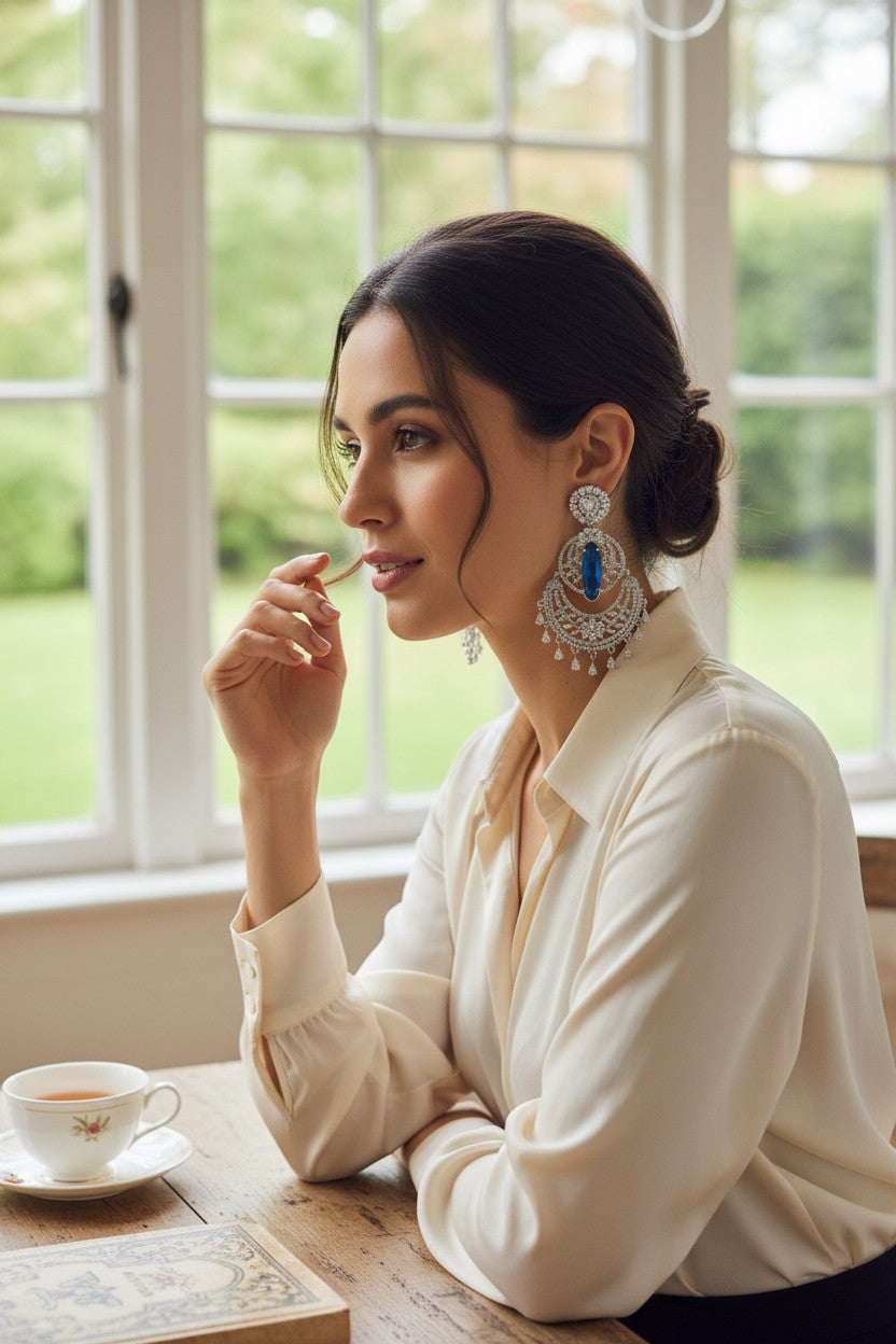 👑 Royal Blue & Silver Statement Earrings 👑