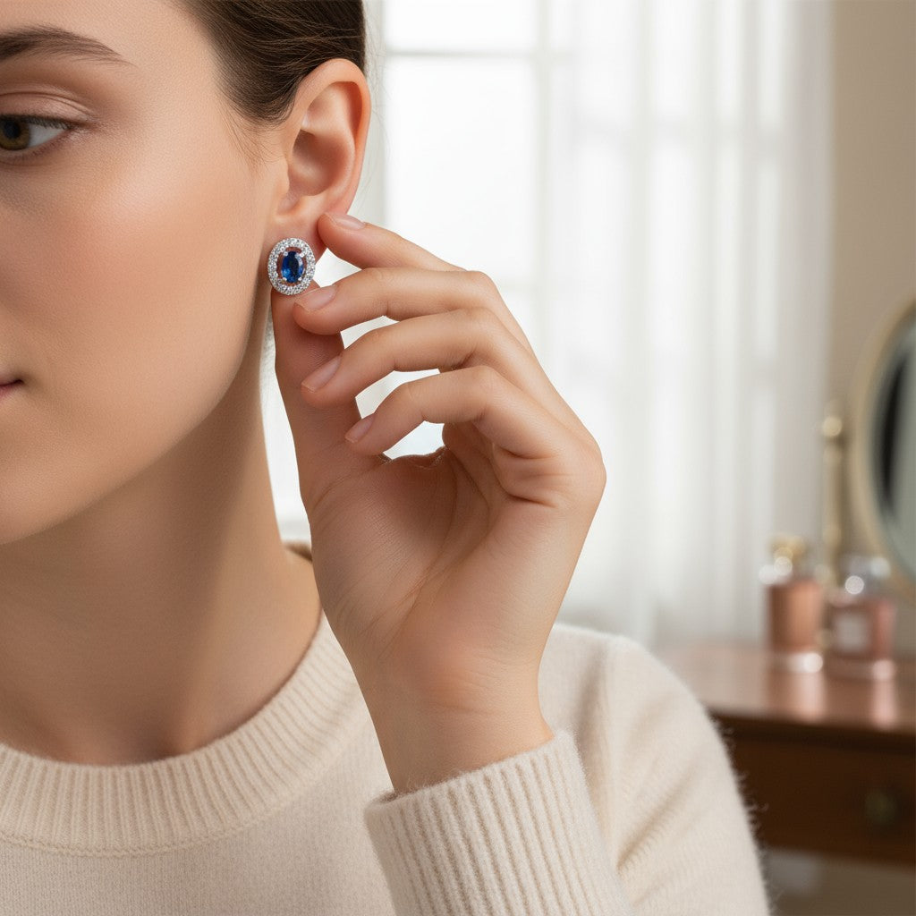 💙 Classic Blue Oval Stud Earrings 💙