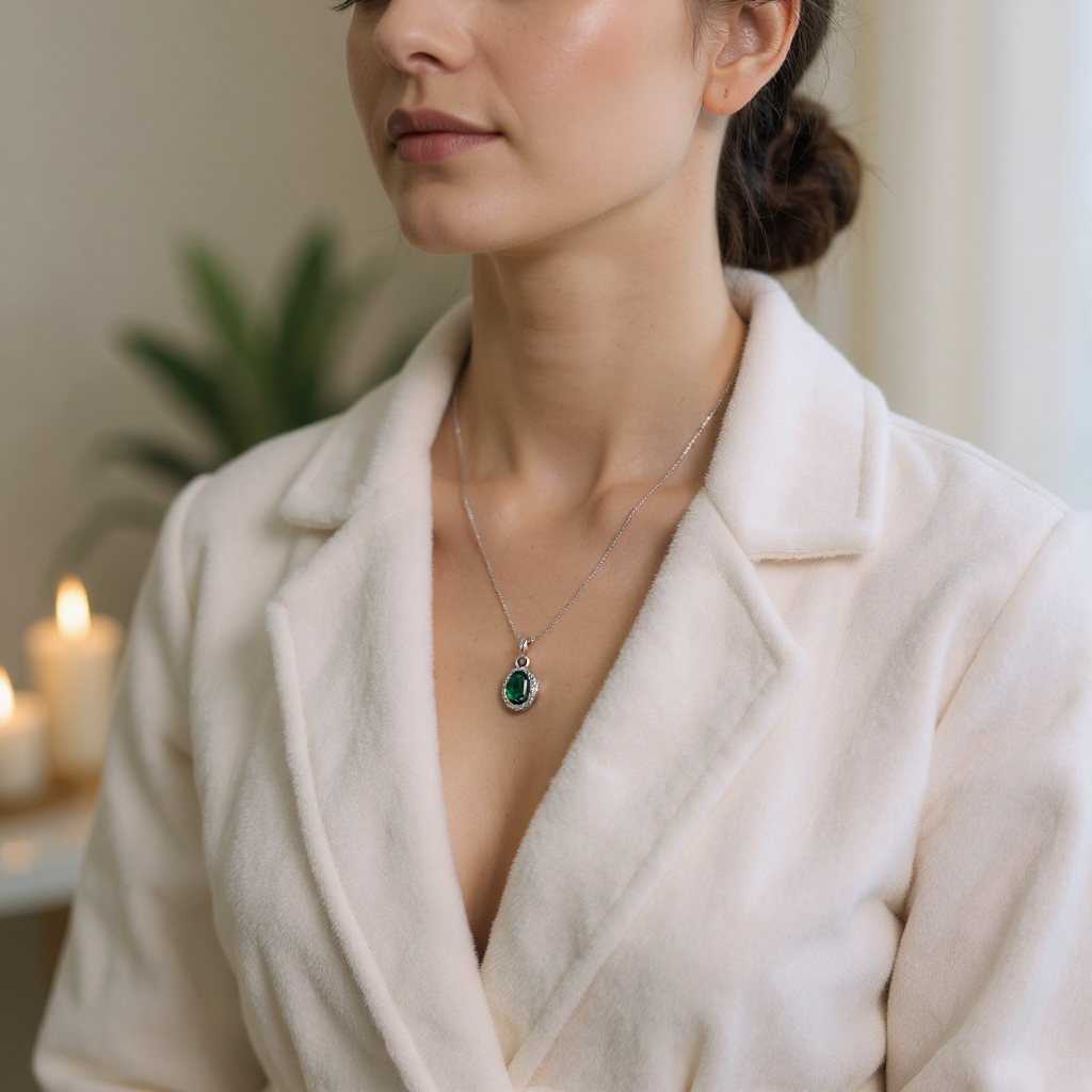 Emerald Glow Silver Pendant Set 💚