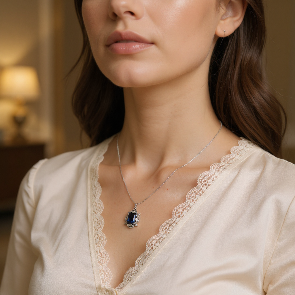 💙 Royal Blue Beauty 💙!! Elegant Silver Jewelry Set with Blue Gemstone Pendant Necklace and Matching Earrings