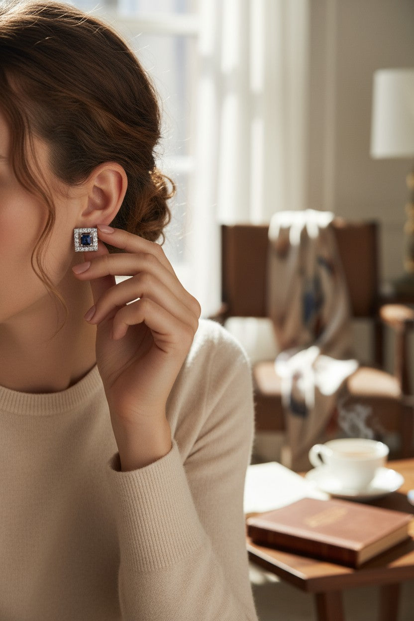 💙 Blue Stone Diamond Stud Earrings