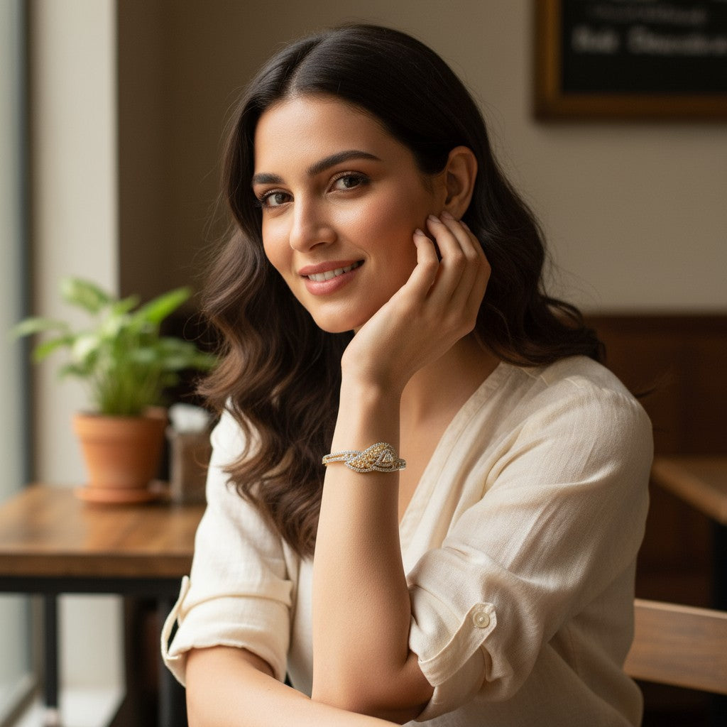 ✨ Gold-Plated Diamond💎-Studded Bracelet with Curved Design 💫