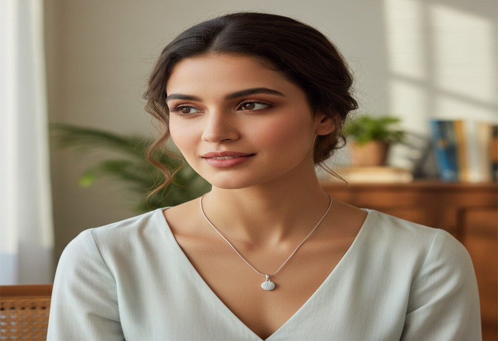 ✨ Elegant Silver Pendant Necklace with Round Crystal Charm ✨