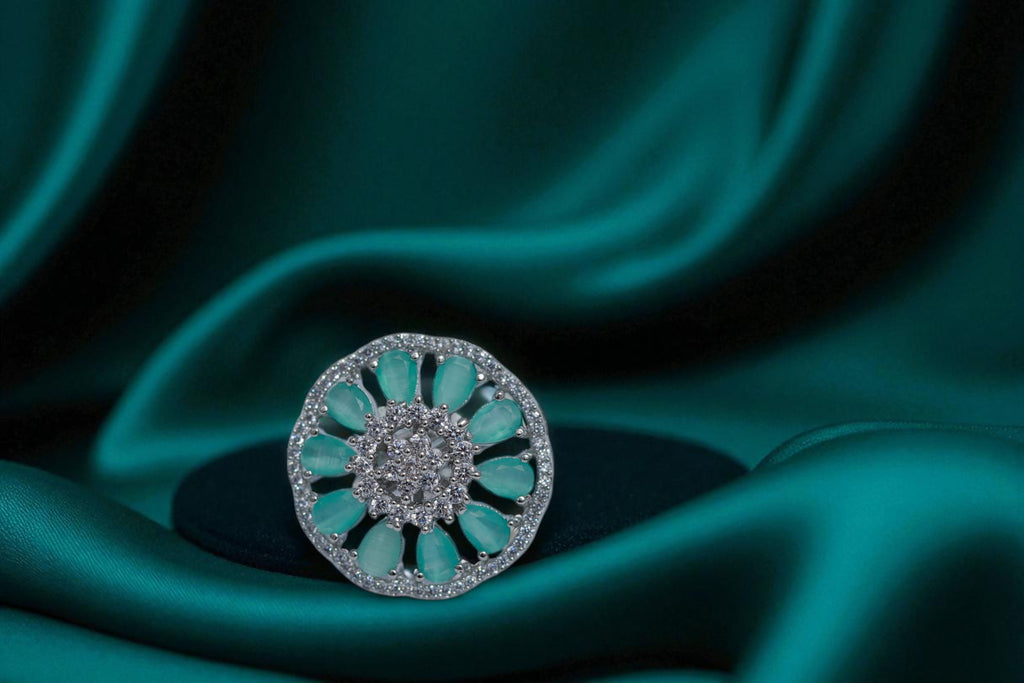 🌸 Aqua A.D Floral 💎 Diamond Ring 💍