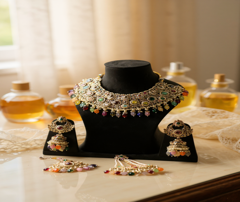 🌈 Multi-Color Stone Bridal Necklace Set