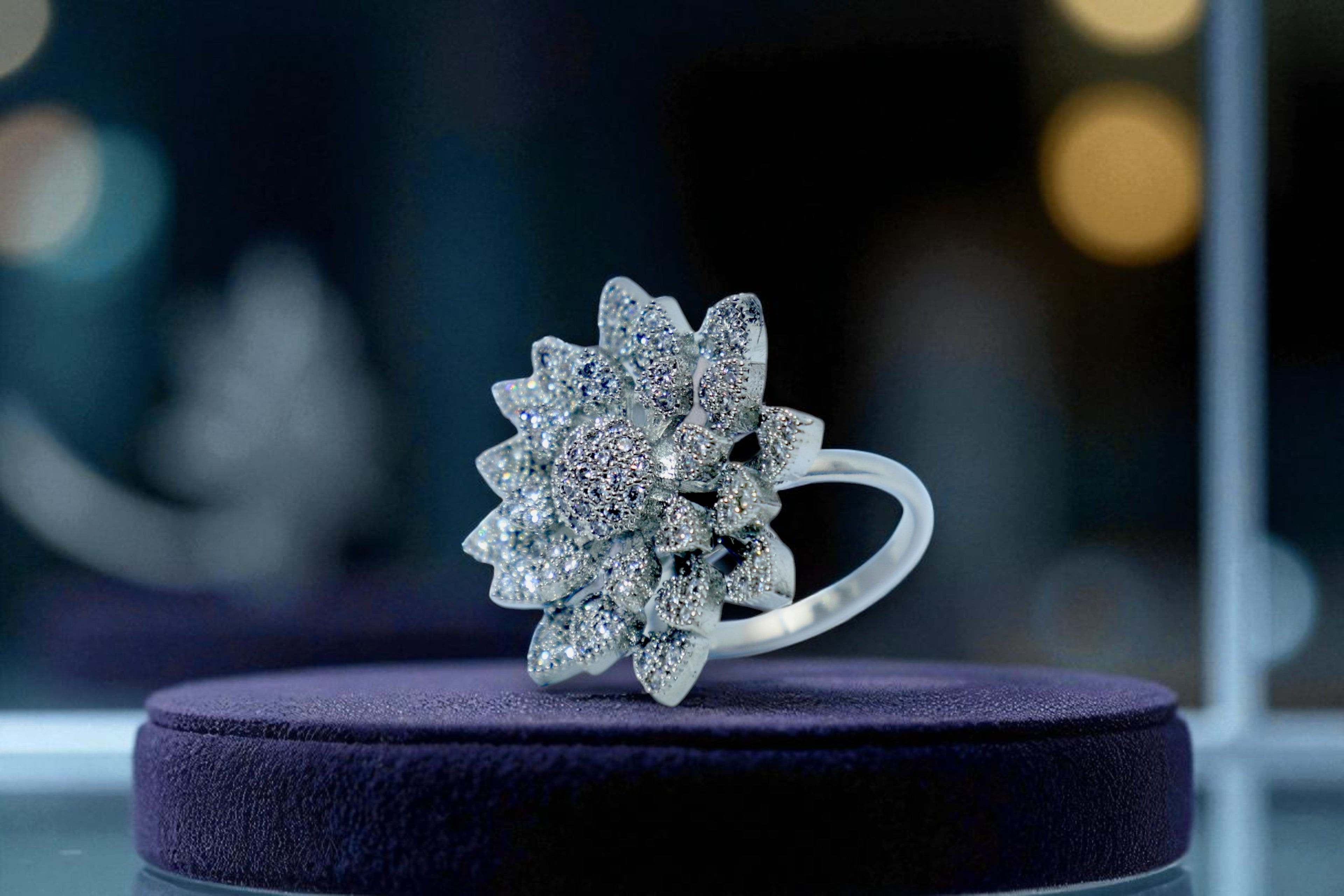 🌸 Silver Floral Diamond Ring 💍