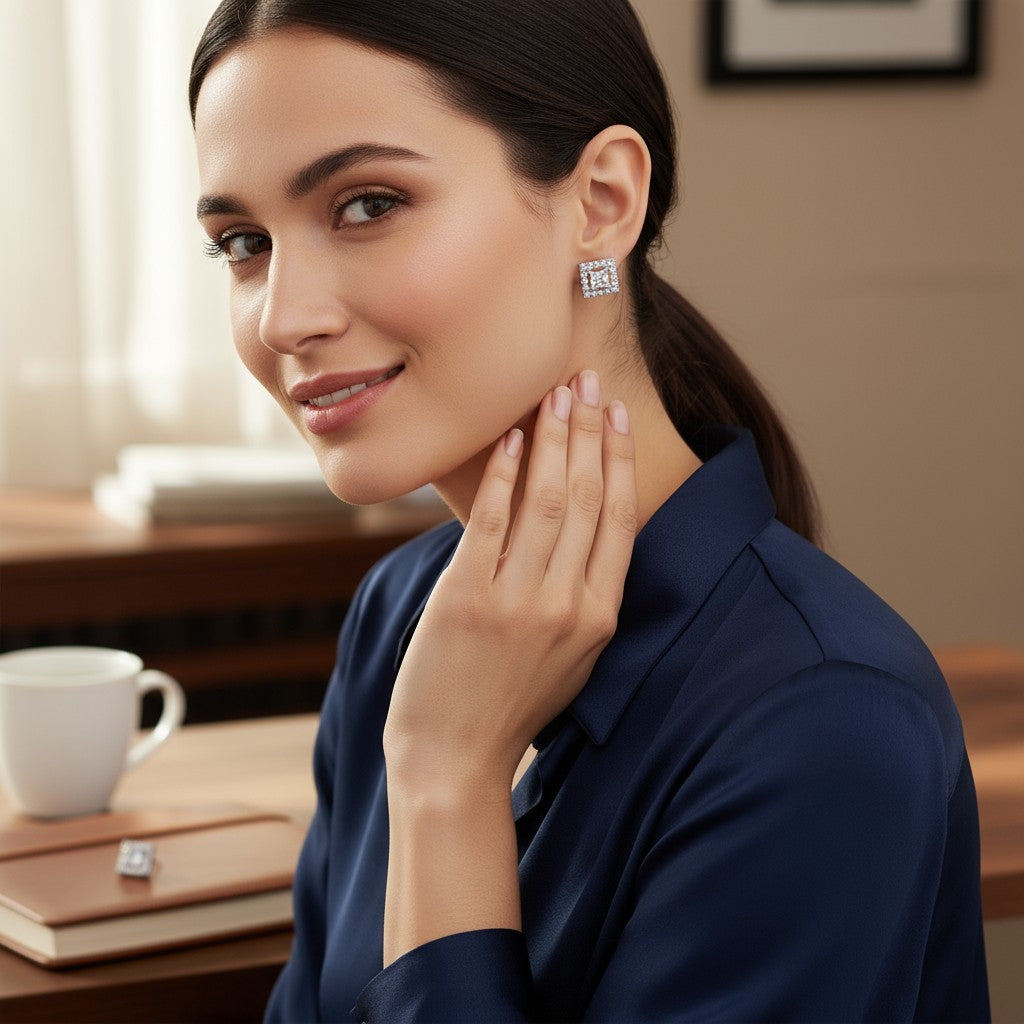 🤍 White Stone Diamond Stud Earrings
