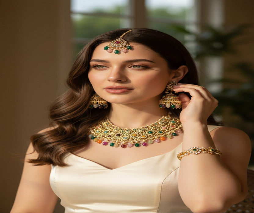 🌈 Multi-Color Stone Bridal Necklace Set