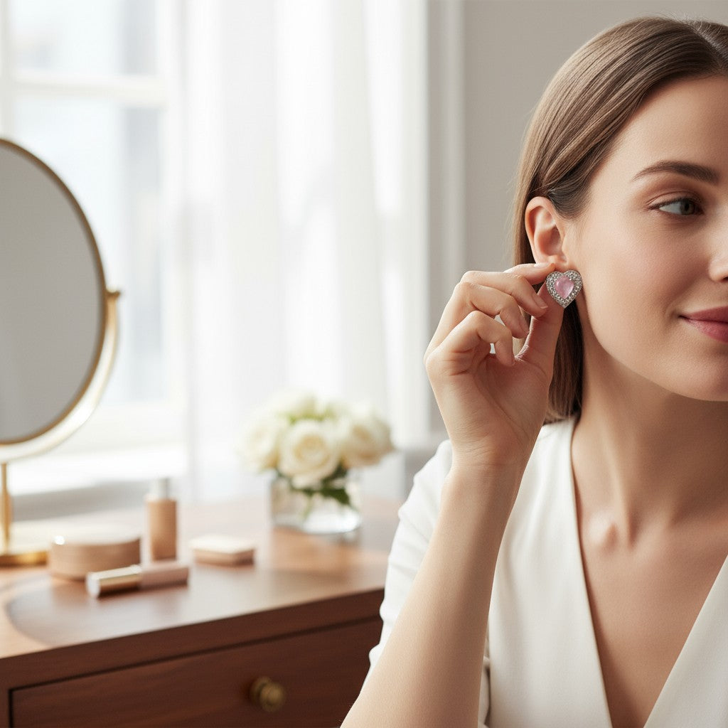 💗 Pink Stone Heart Diamond Earrings