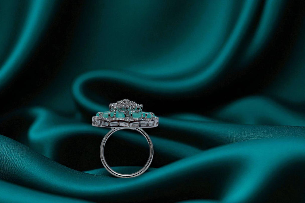 🌸 Aqua A.D Floral 💎 Diamond Ring 💍