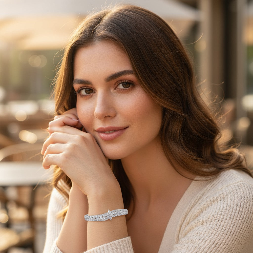 🌟 Minimalist Sterling 🤍 Silver Bracelet with Full Pavé Cubic Zirconia – Elegant Everyday Wear 💫