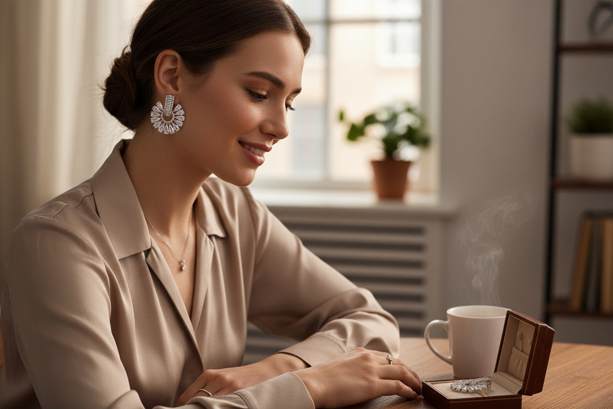 🤍 White Stone Diamond Chandelier Earrings