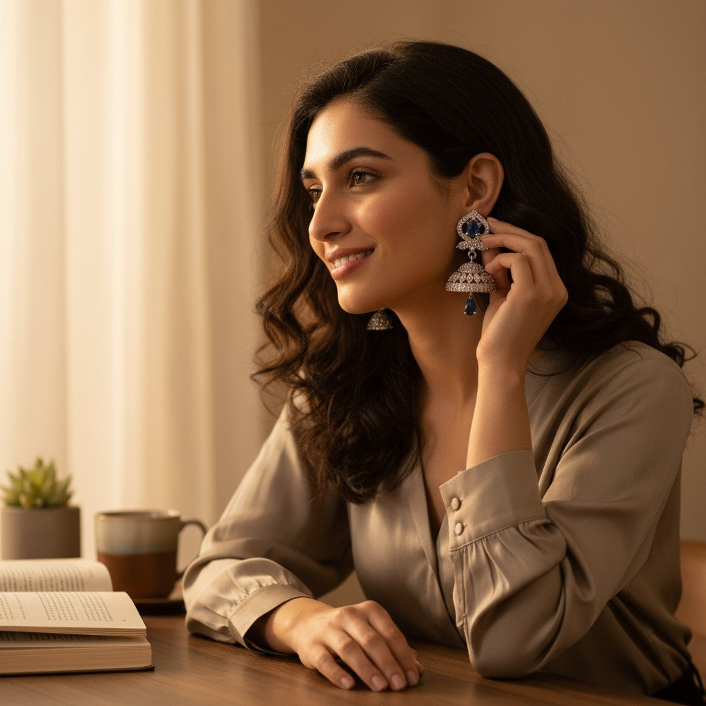 💙 Sparkling Blue Stone Jhumka Earrings 💙